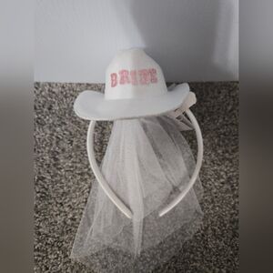 White Bride Cowboy Hat Headband